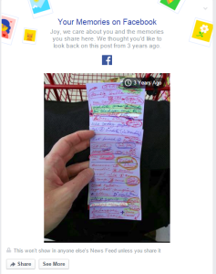 A Facebook "On this Day" moment capturing my mom's crazy shopping list.