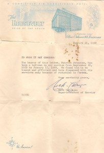 Dad Roosevelt Hotel letter